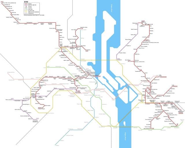 Mapa das estações de eléctrico de Kiev