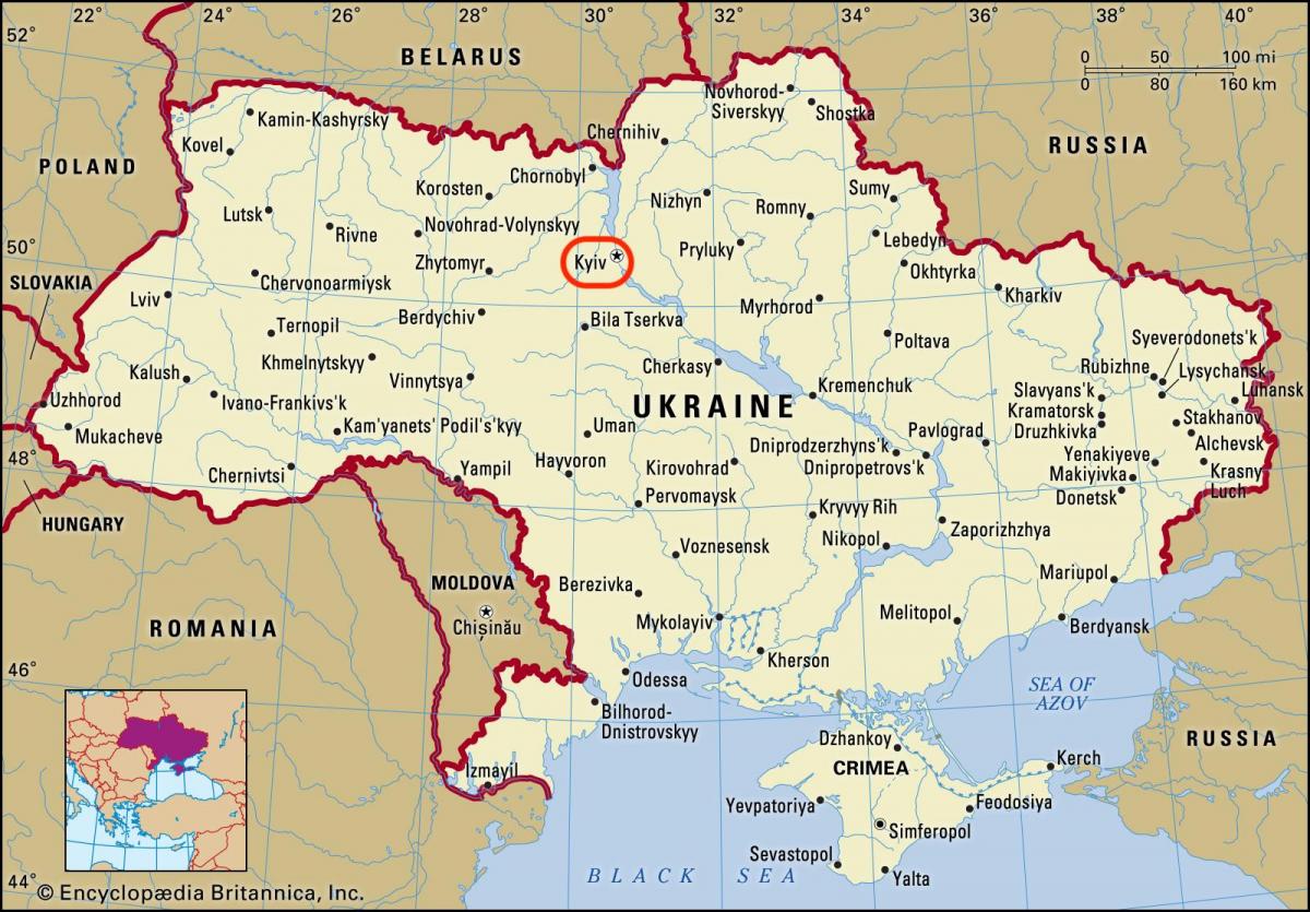 Kiev no mapa da Ucrânia